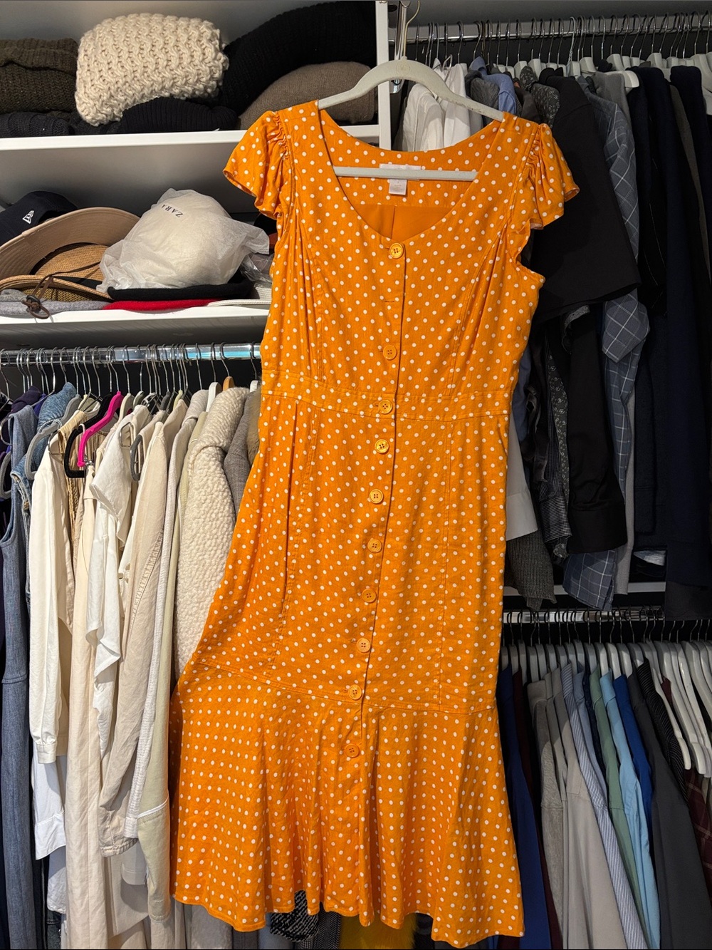 Rachel Parcell Orange Polka Dot Midi Dress